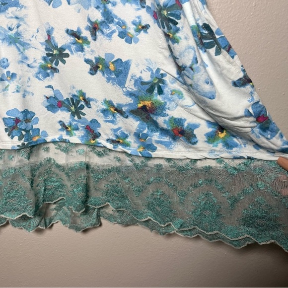LOGO Lounge Women Tank Top 2X Blue Floral Art Sheer Mesh Lace Trim Stretch Green - Picture 8 of 12